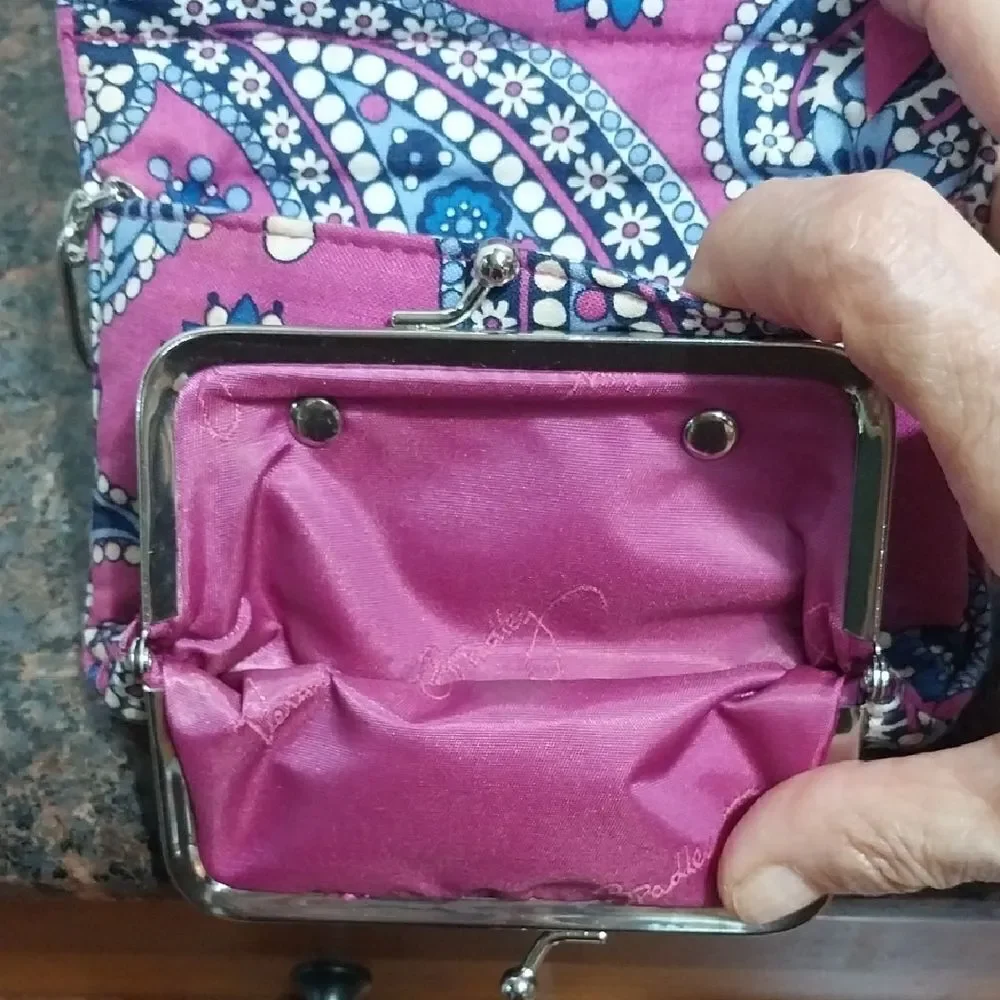 Vera Bradley Pink and Blue Cosmetic Case with Iconic Patterns And FREE SHADOW.